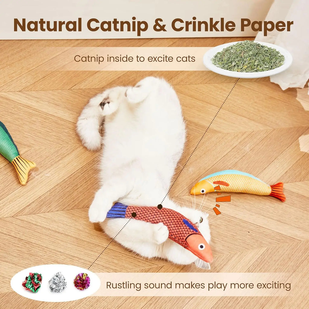 Catnip Saury Fish Cat Toys (3-Pack) - Crinkle-Sound Interactive Kickers