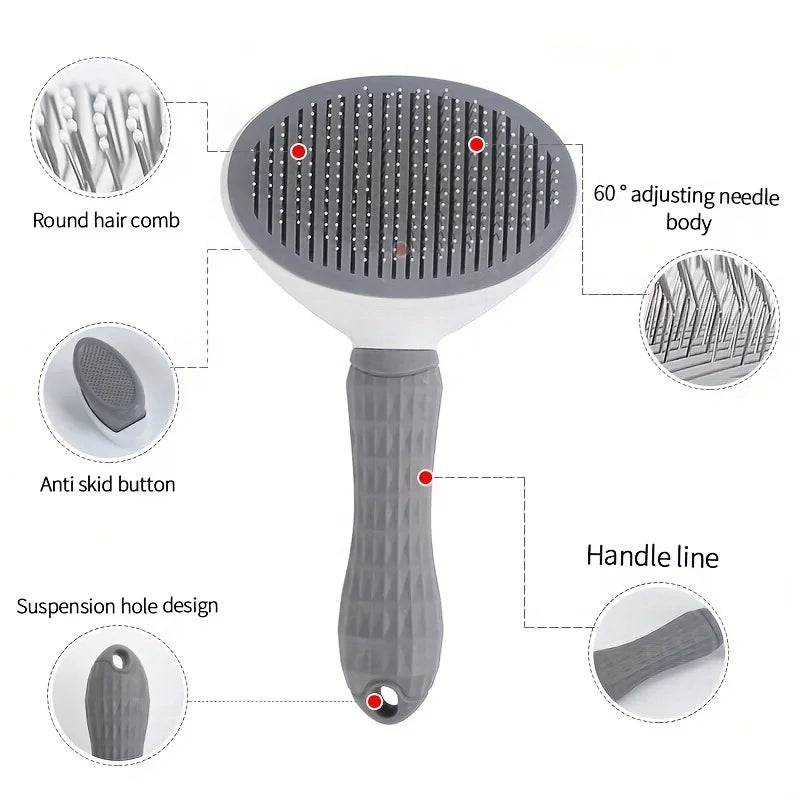 One-Click Pet Hair Removal Comb - Self-Cleaning Deshedding Brush