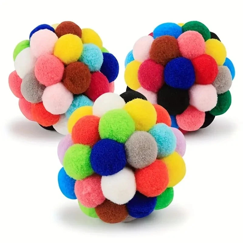 Cat Plush Ball Toys - Soft Elastic Pom-Pom Chasers (Multi-Pack)