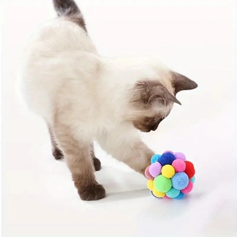 Cat Plush Ball Toys - Soft Elastic Pom-Pom Chasers (Multi-Pack)