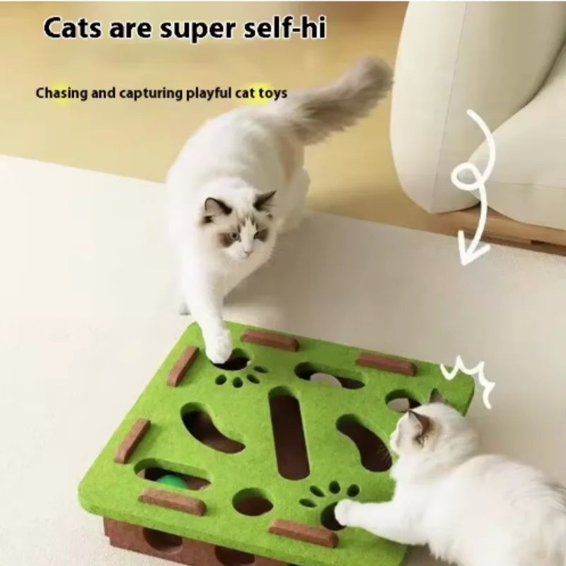Cat Puzzle Maze Box - Felt Hide-and-Seek Enrichment Toy with Bells