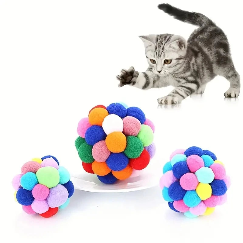 Cat Plush Ball Toys - Soft Elastic Pom-Pom Chasers (Multi-Pack)