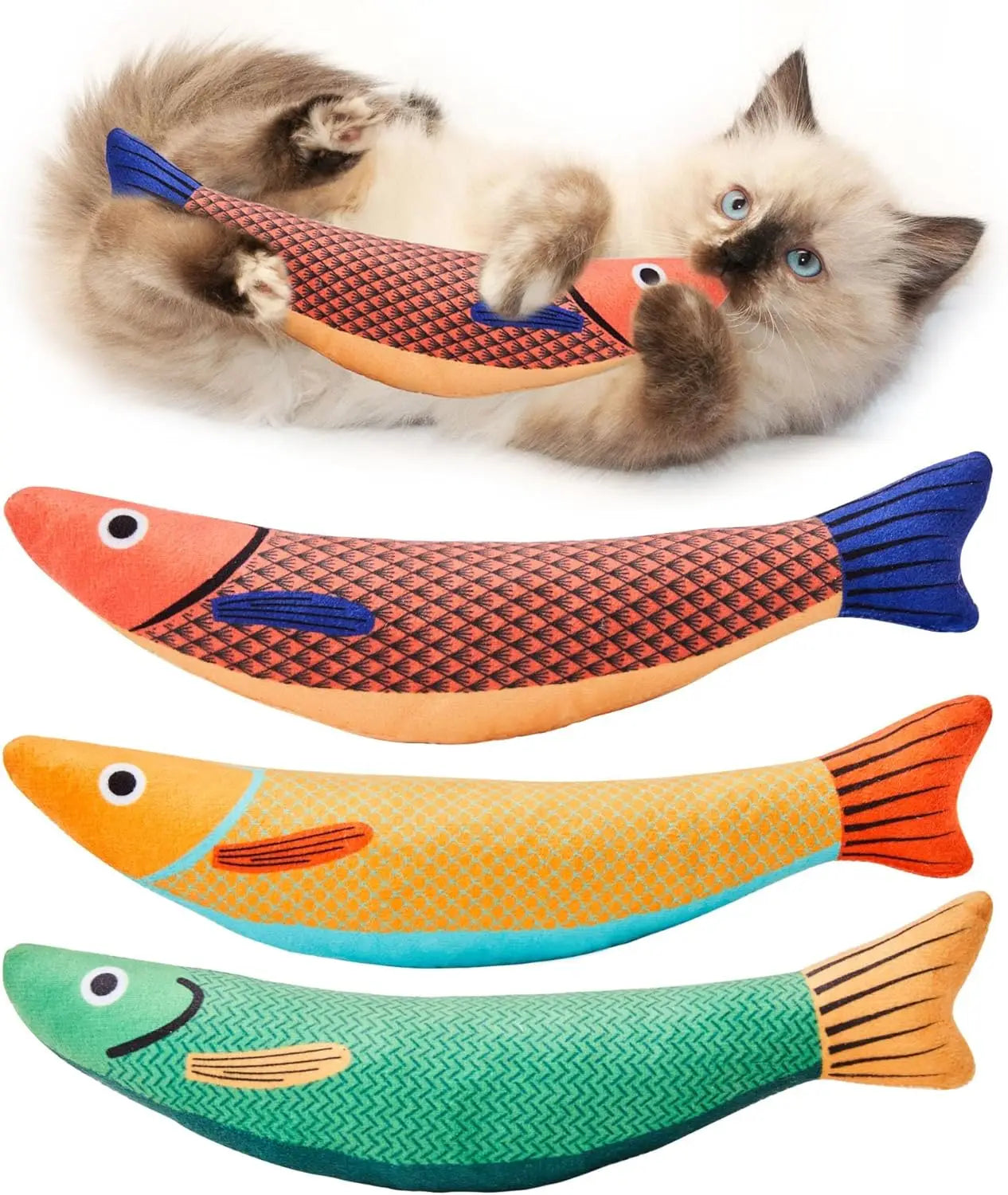 Catnip Saury Fish Cat Toys (3-Pack) - Crinkle-Sound Interactive Kickers