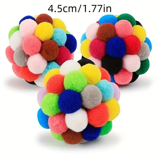 Cat Plush Ball Toys - Soft Elastic Pom-Pom Chasers (Multi-Pack)