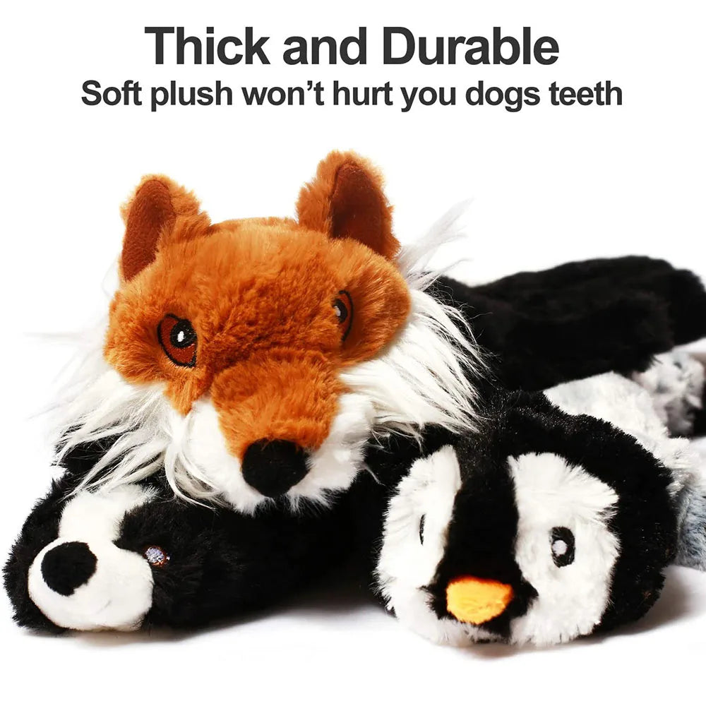 No-Stuffing Dog Toy - Crinkle Squeaky Plush Animal for Mess-Free Play