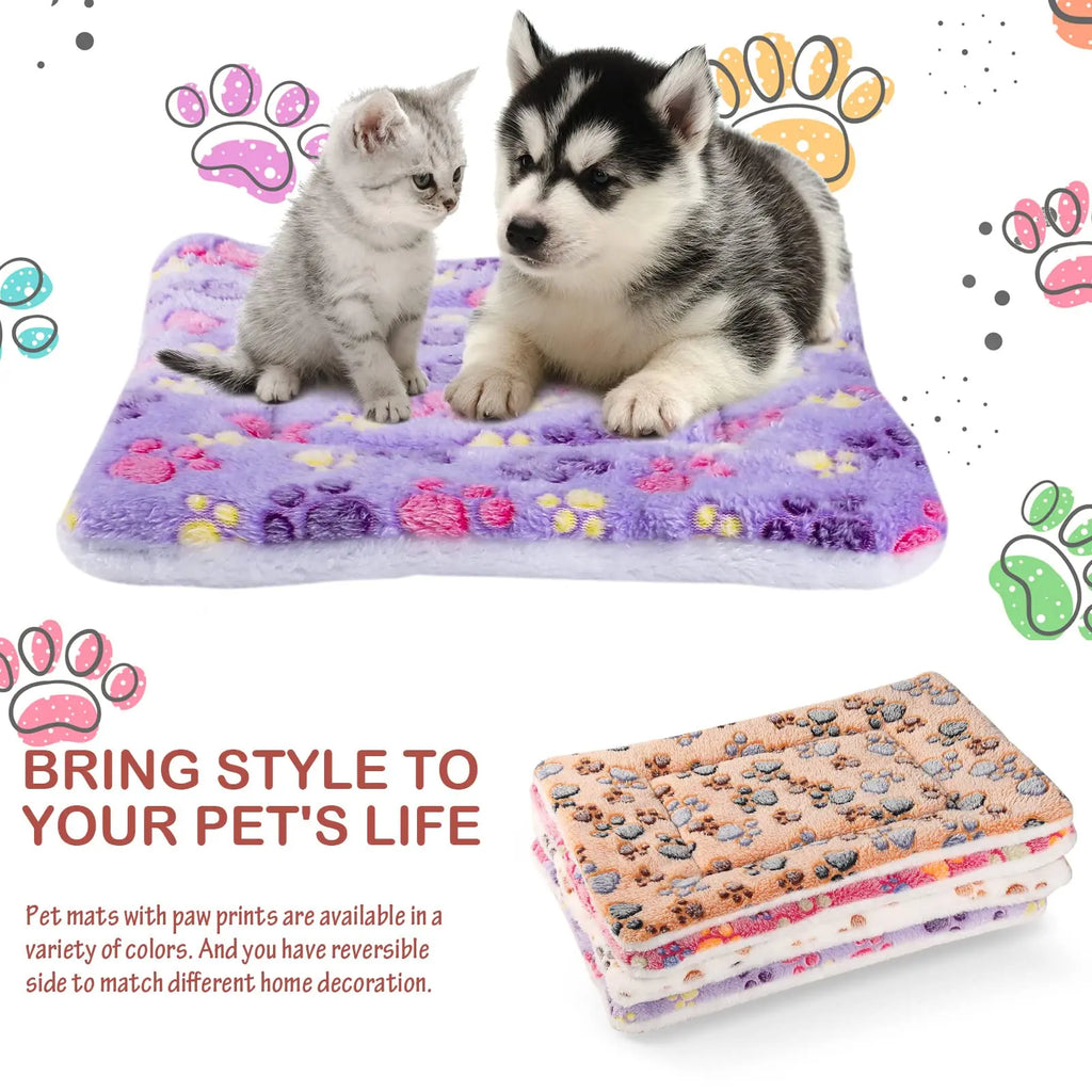 Reversible Flannel Pet Blanket - Soft Warm Mat for Cats & Dogs