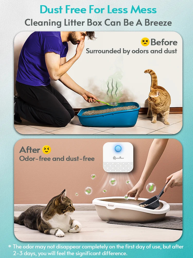 Smart Cat Litter Odor Purifier - 4000mAh Rechargeable Air Deodorizer