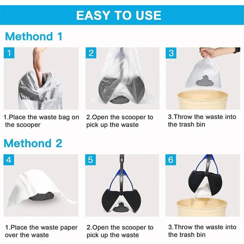 Long-Handle Dog Pooper Scooper - No-Bend Jaw-Clamp Waste Picker