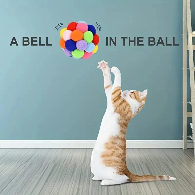 Cat Plush Ball Toys - Soft Elastic Pom-Pom Chasers (Multi-Pack)