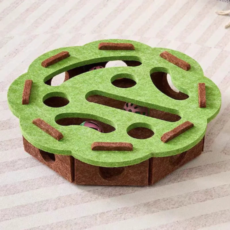 Cat Puzzle Maze Box - Felt Hide-and-Seek Enrichment Toy with Bells