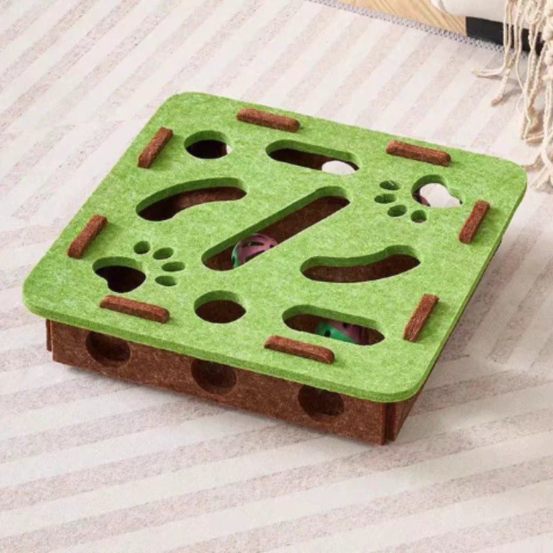 Cat Puzzle Maze Box - Felt Hide-and-Seek Enrichment Toy with Bells