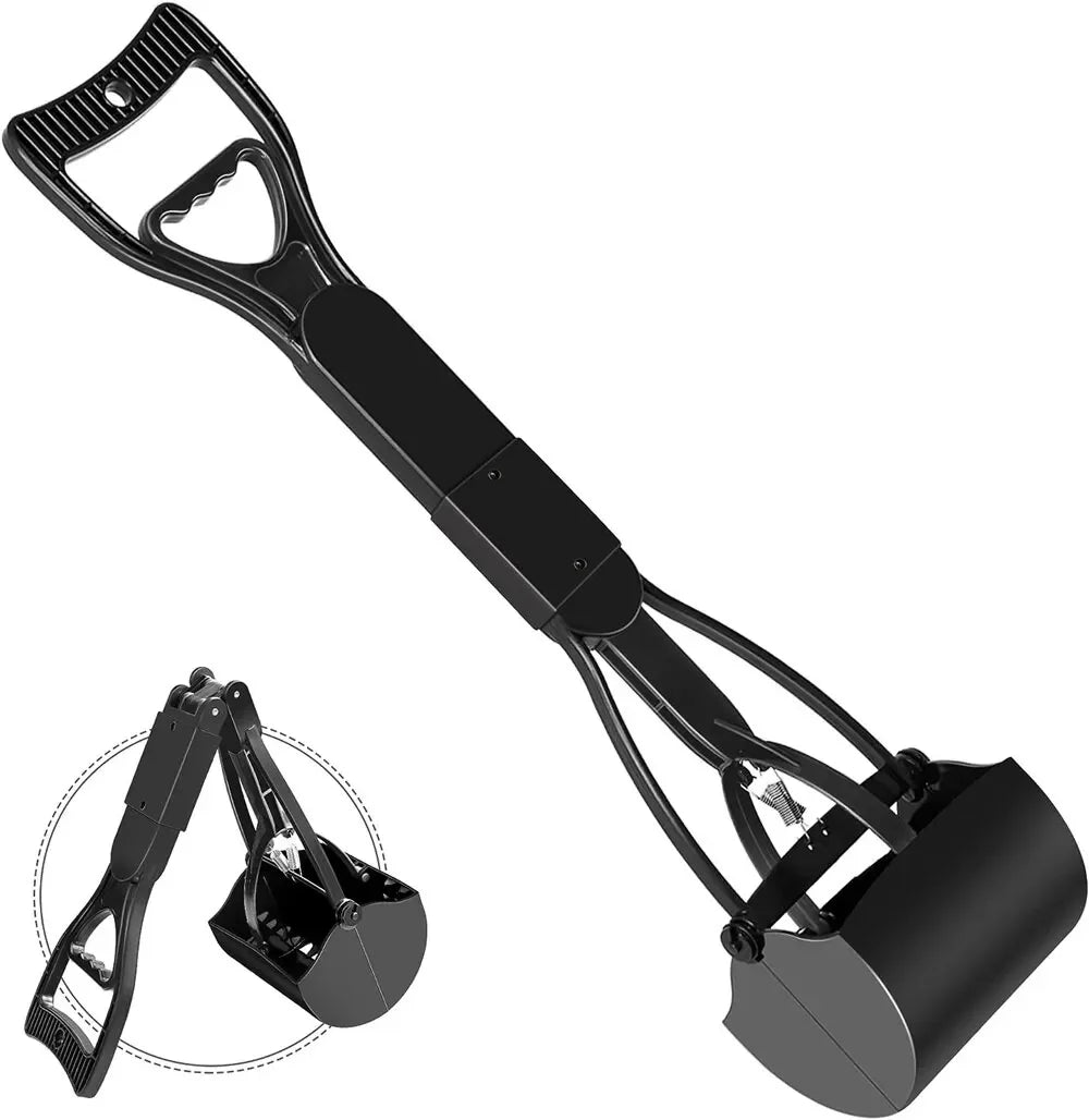 Long-Handle Dog Pooper Scooper - No-Bend Jaw-Clamp Waste Picker