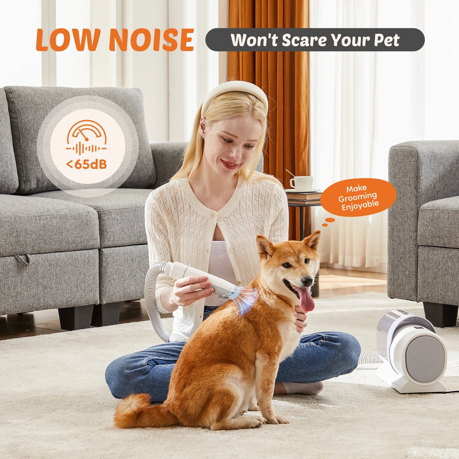 Pet Grooming Vacuum Kit &ndash; Low-Noise Cordless Groomer with 3 Suction Modes &amp; 5 Tools