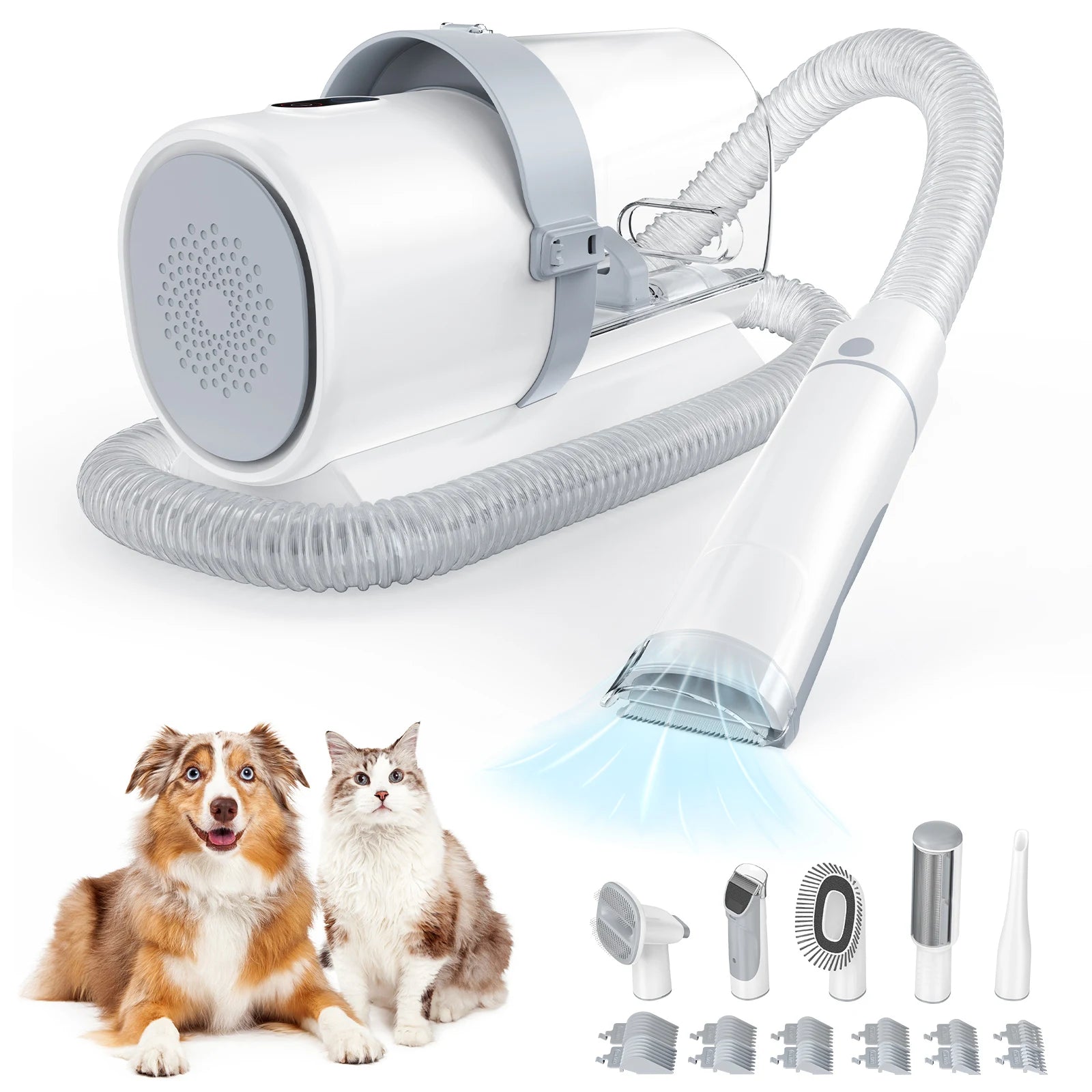 Pet Grooming Vacuum Kit - Low-Noise Cordless Groomer with 3 Suction Modes &amp; 5 Tools