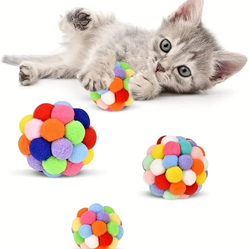 Cat Plush Ball Toys - Soft Elastic Pom-Pom Chasers (Multi-Pack)
