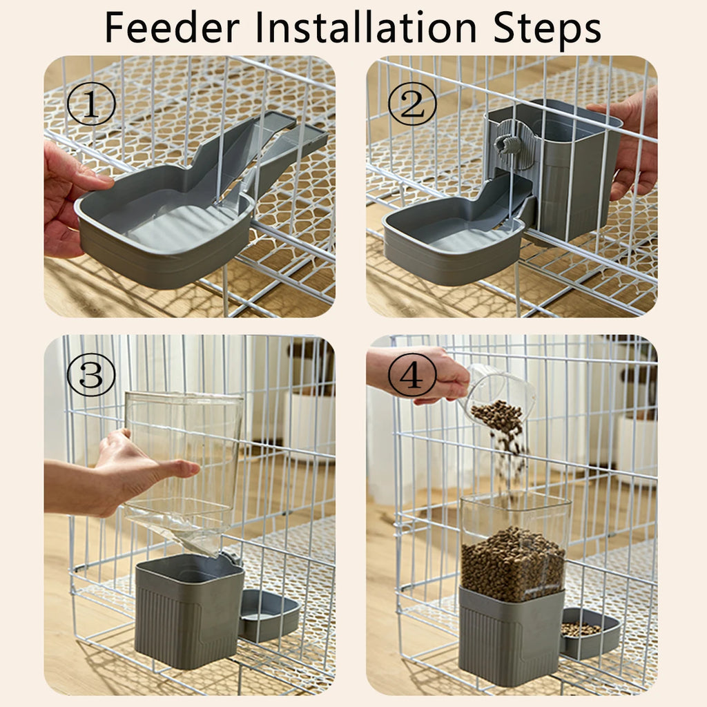 Hanging Auto Water & Food Dispenser - No-Spill Cage Feeder