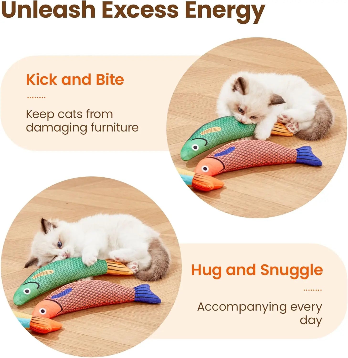 Catnip Saury Fish Cat Toys (3-Pack) - Crinkle-Sound Interactive Kickers