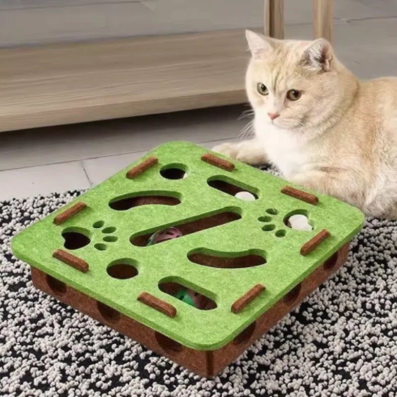 Cat Puzzle Maze Box - Felt Hide-and-Seek Enrichment Toy with Bells