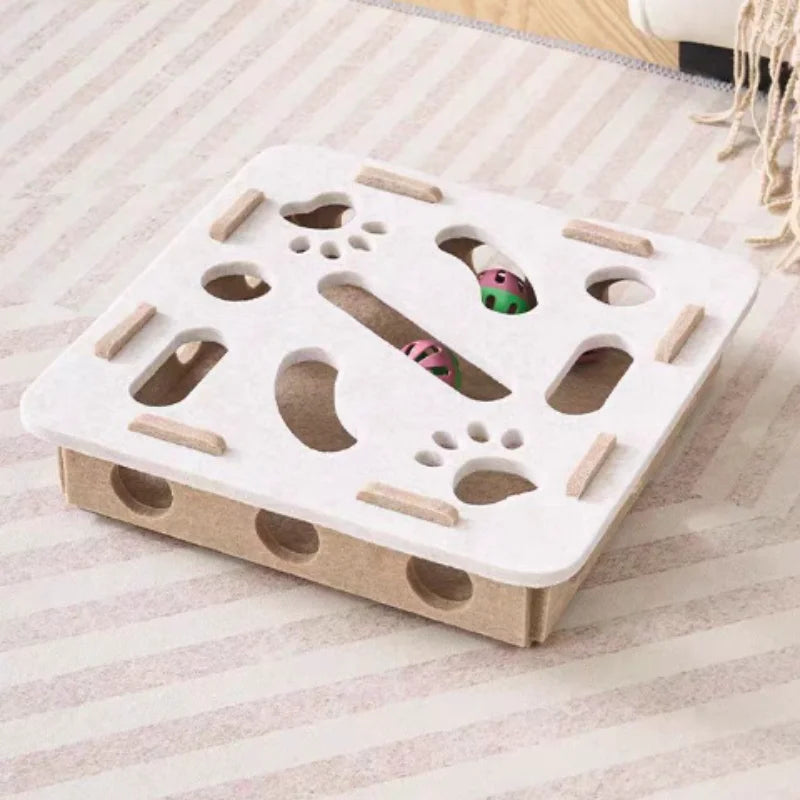 Cat Puzzle Maze Box - Felt Hide-and-Seek Enrichment Toy with Bells