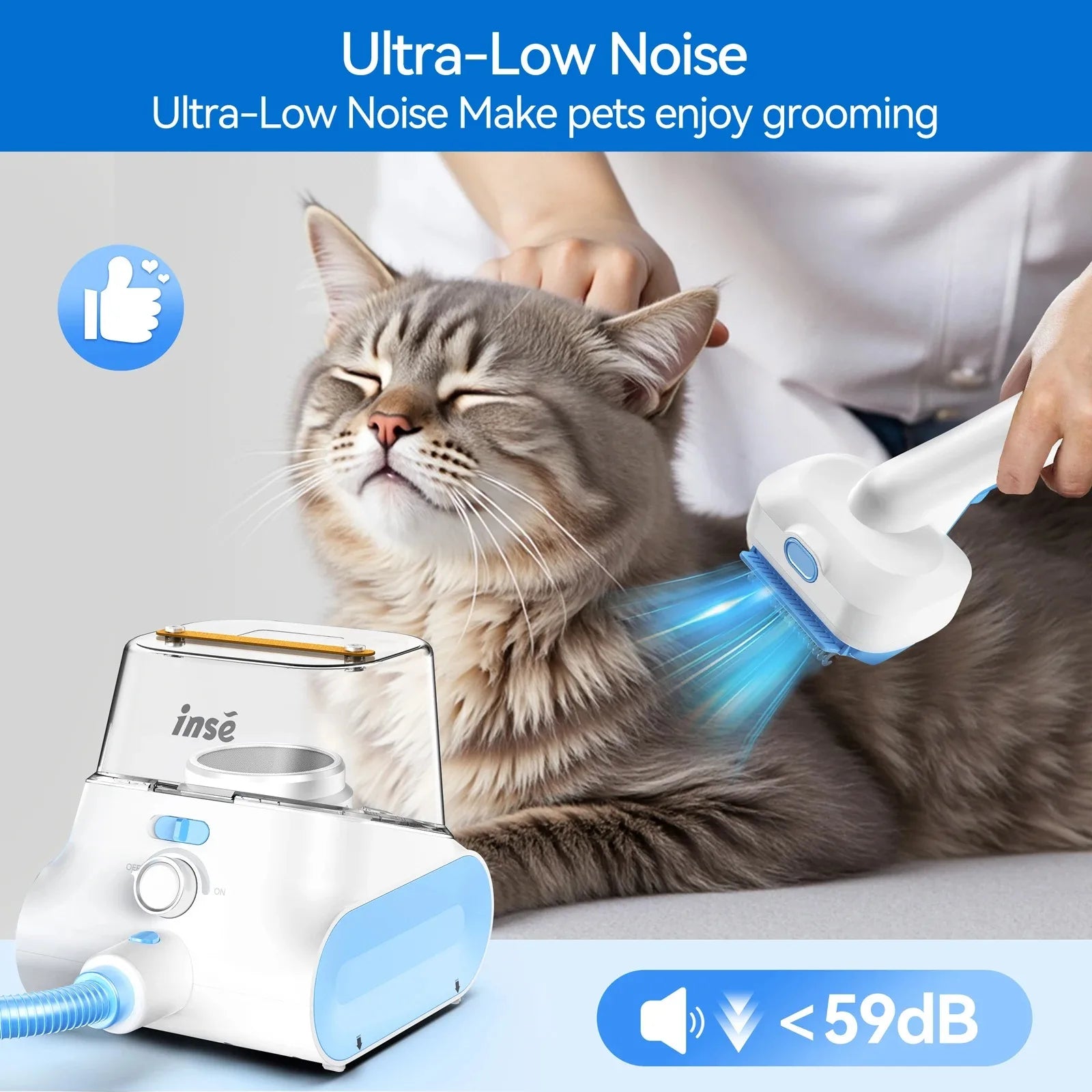 INSE P30 Pet Grooming Vacuum - Ultra-Quiet with 4.5L Dust Box