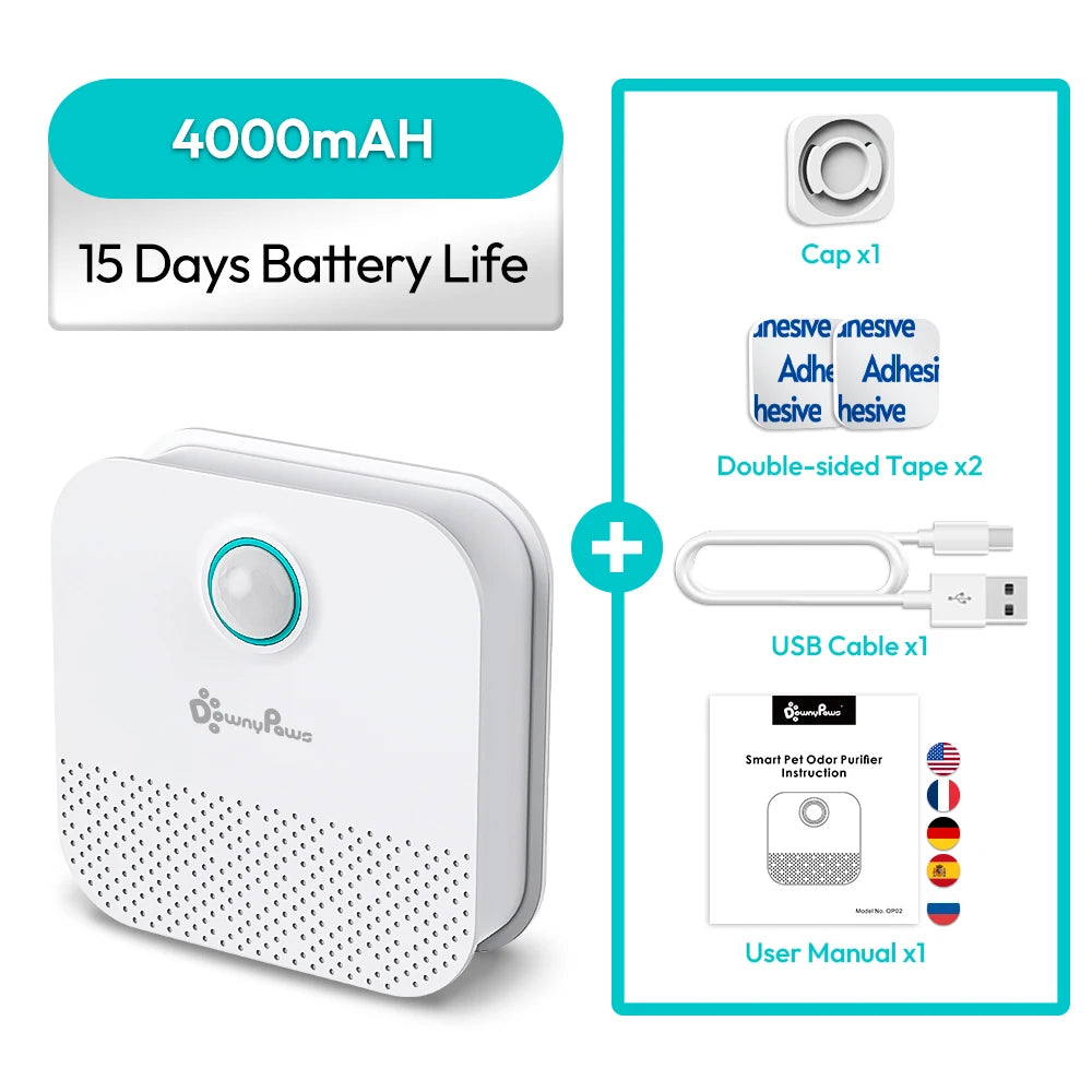 Smart Cat Litter Odor Purifier - 4000mAh Rechargeable Air Deodorizer
