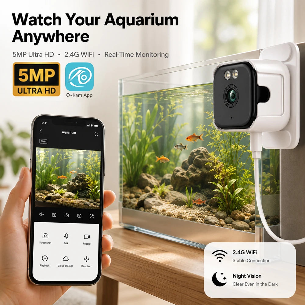 Mini Pet & Aquarium Camera — 5MP WiFi with Night Vision & Two-Way Audio
