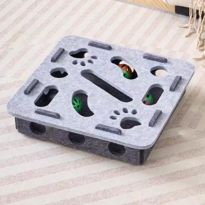Cat Puzzle Maze Box - Felt Hide-and-Seek Enrichment Toy with Bells