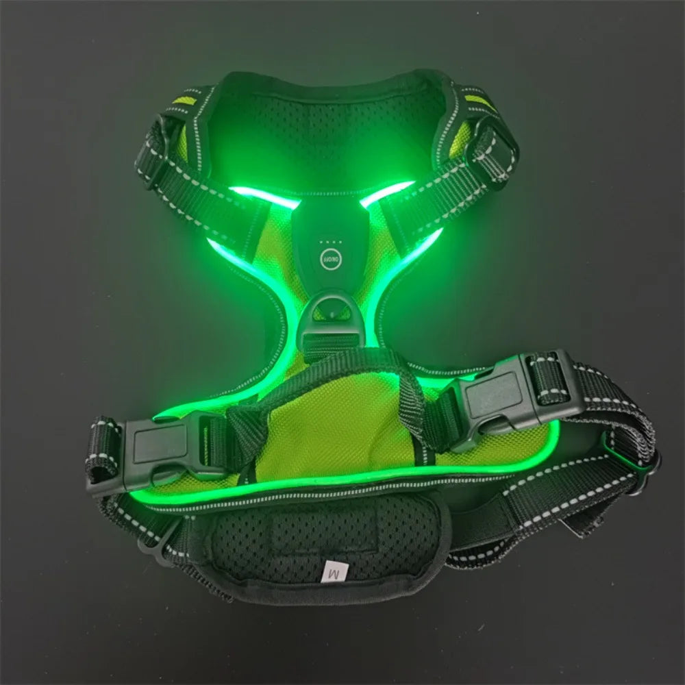 LED Glow Dog Harness - Adjustable Safety Vest for Night Walks