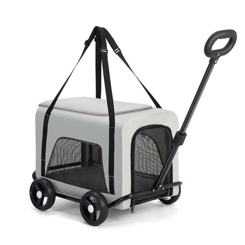 Foldable Pet Stroller - Lightweight One-Hand Folding Travel Cart for Cats & Dogs