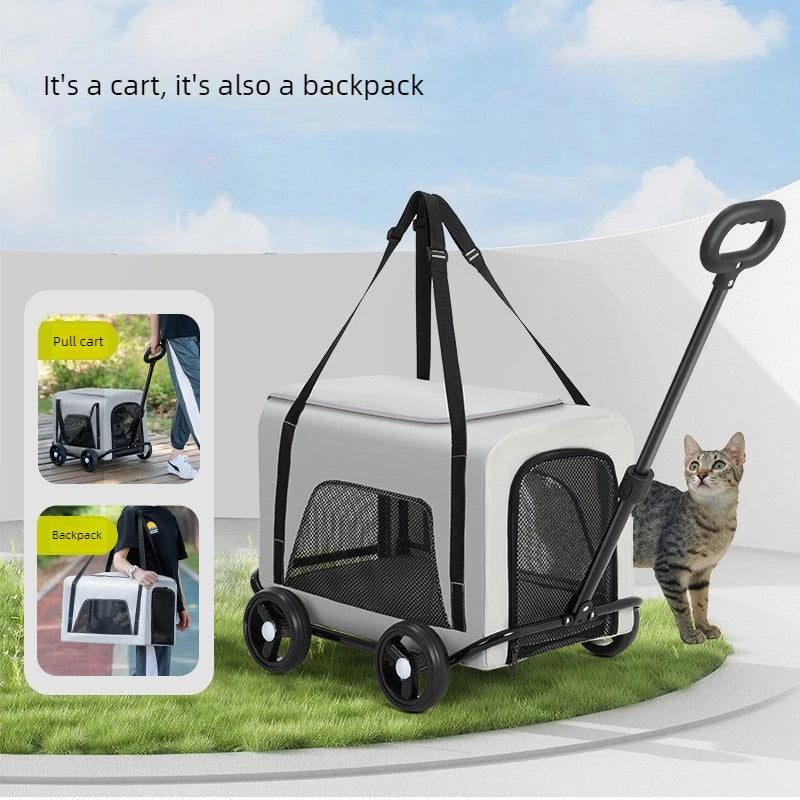 Foldable Pet Stroller - Lightweight One-Hand Folding Travel Cart for Cats & Dogs