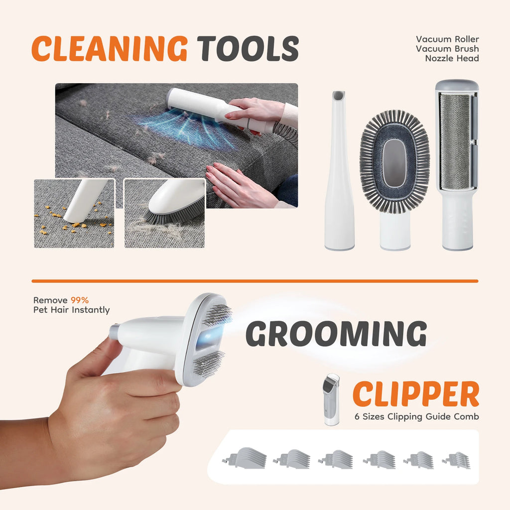 Pet Grooming Vacuum Kit &ndash; Low-Noise Cordless Groomer with 3 Suction Modes &amp; 5 Tools
