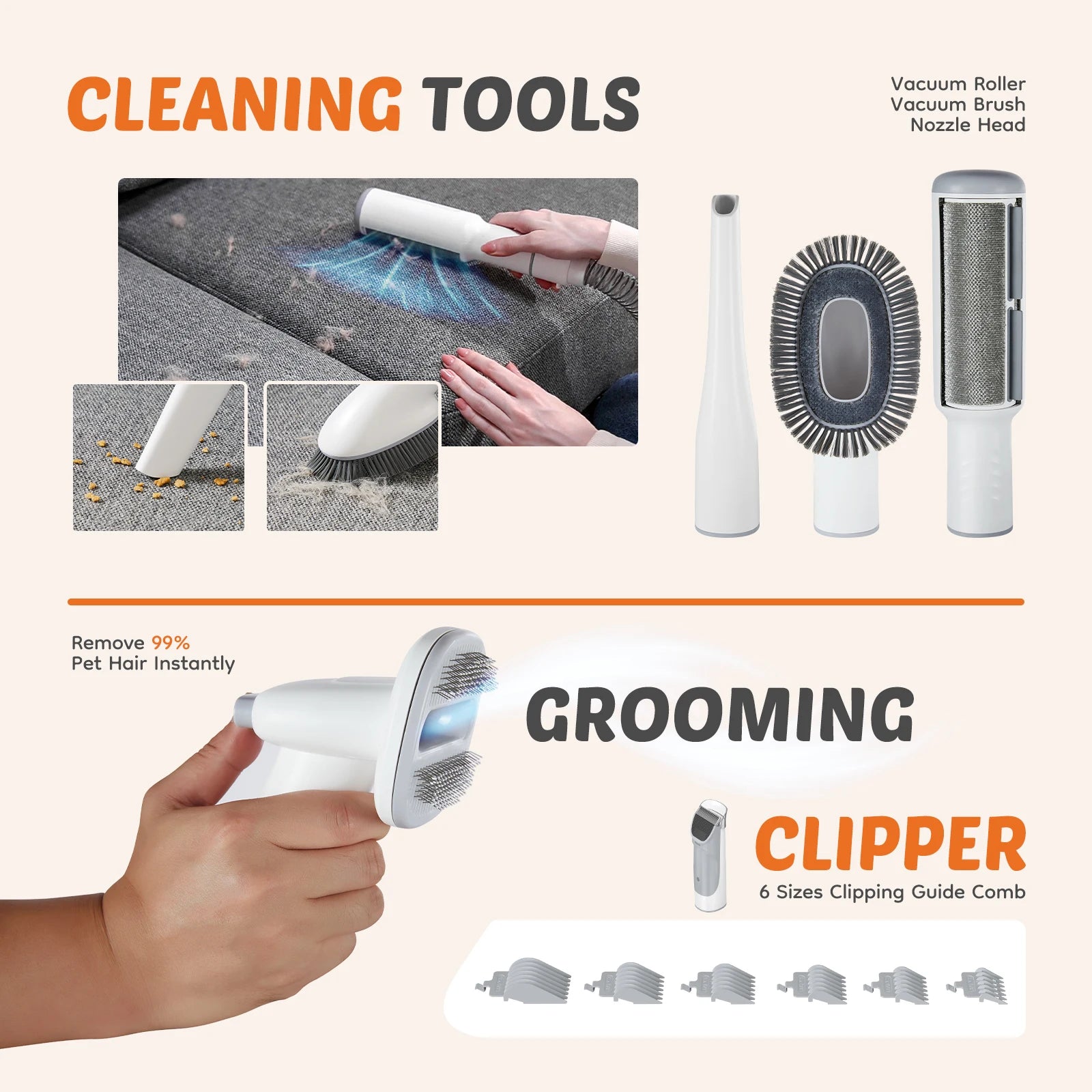 Pet Grooming Vacuum Kit &ndash; Low-Noise Cordless Groomer with 3 Suction Modes &amp; 5 Tools