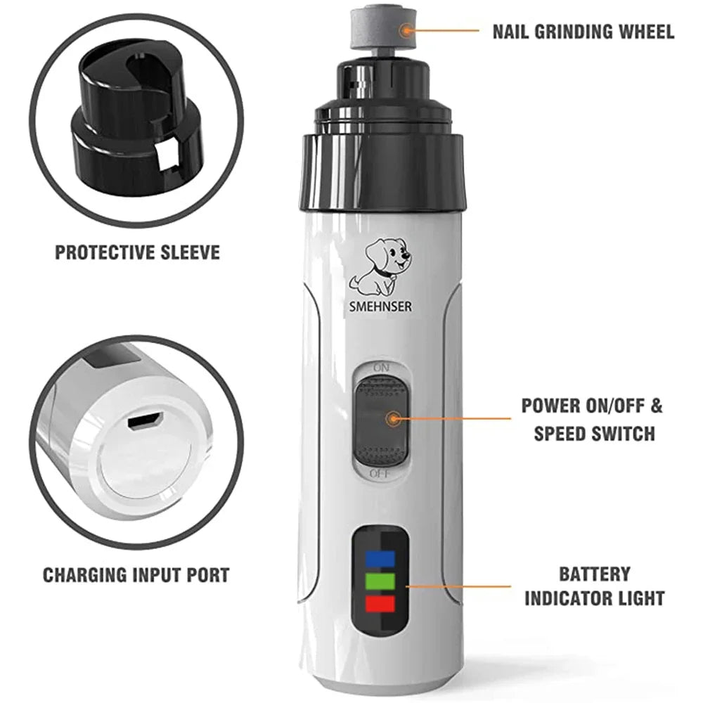Electric Pet Nail Grinder - Quiet Rechargeable Trimmer for Dogs & Cats