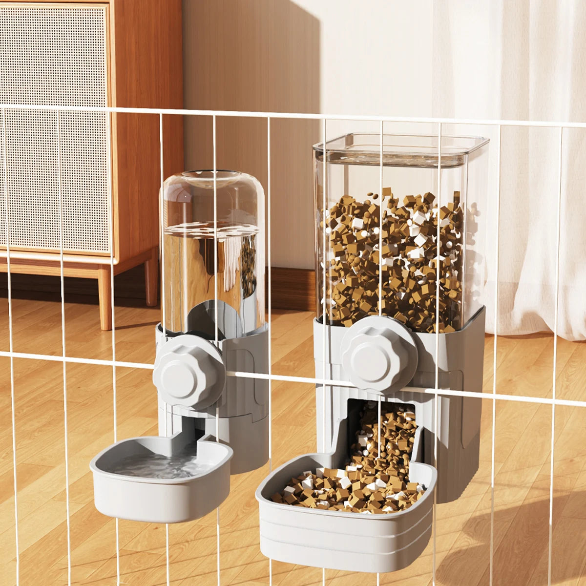 Hanging Auto Water & Food Dispenser - No-Spill Cage Feeder