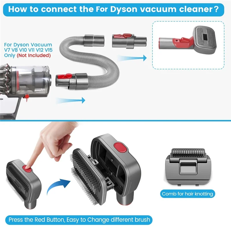A83G-2-In-1 Dog Hair Vacuum Brush For Grooming & Shedding For Dyson Gen5, V15, V12, V11, V10, V8, V7 Removes Loose Hair