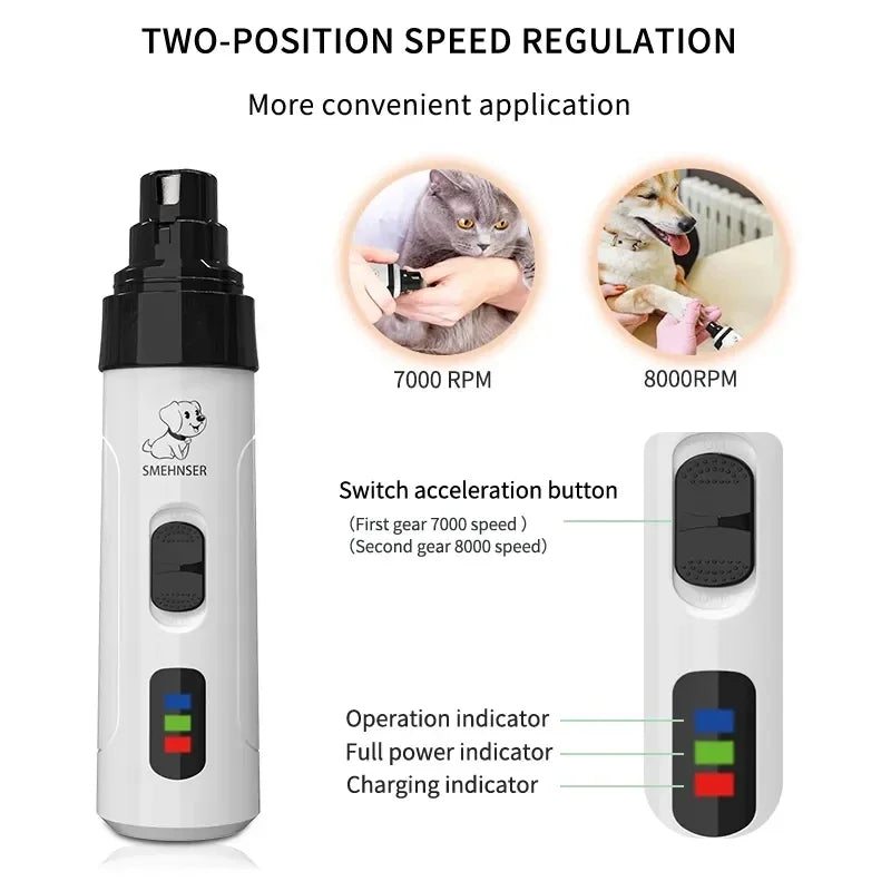 Electric Pet Nail Grinder - Quiet Rechargeable Trimmer for Dogs & Cats