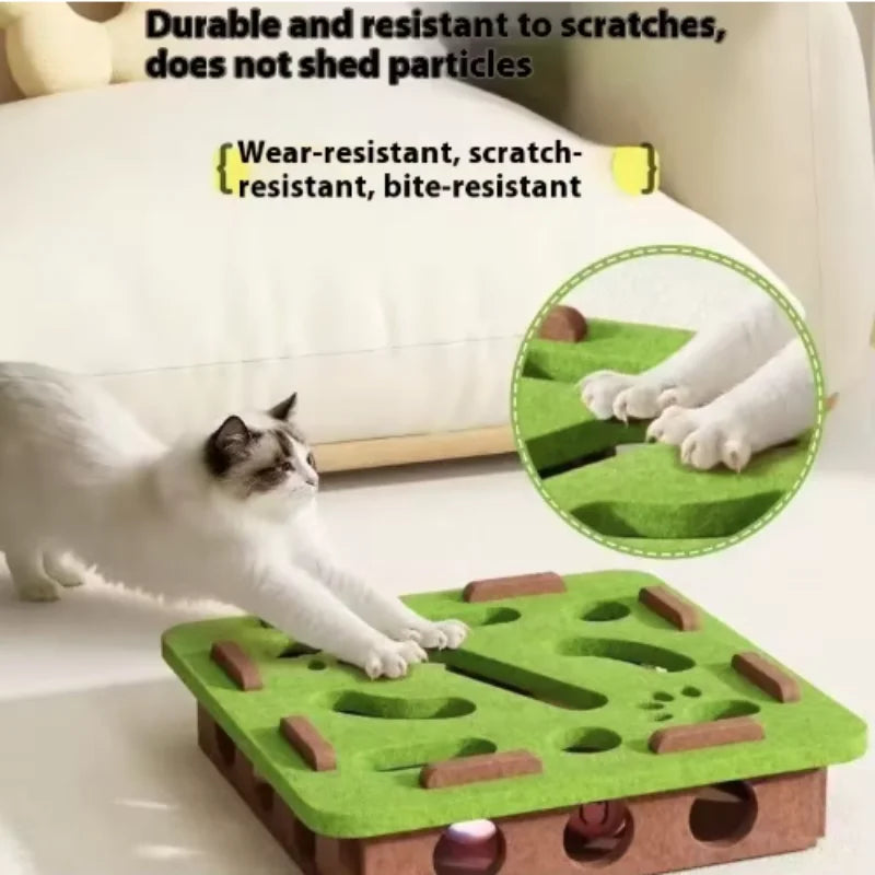 Cat Puzzle Maze Box - Felt Hide-and-Seek Enrichment Toy with Bells