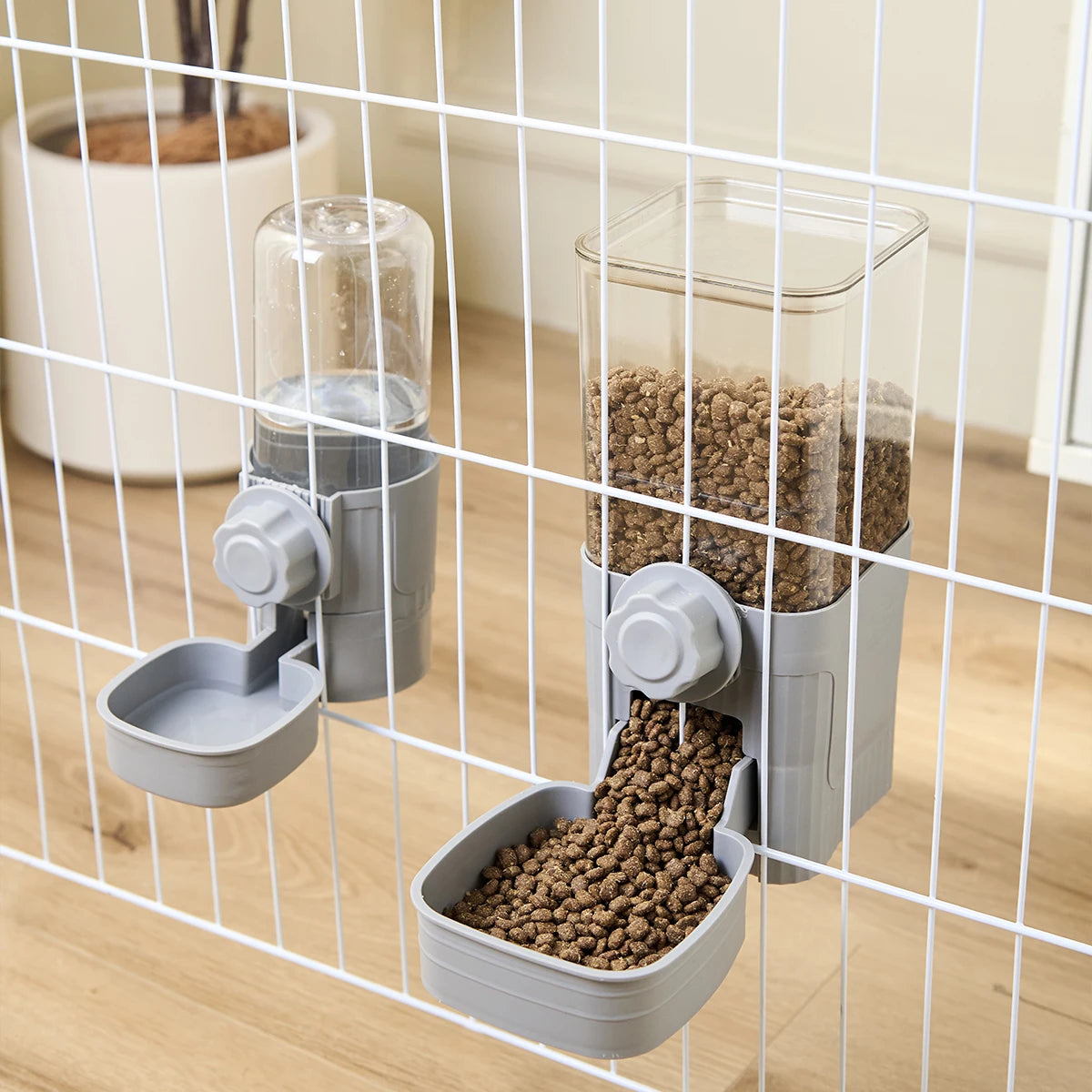 Hanging Auto Water & Food Dispenser - No-Spill Cage Feeder