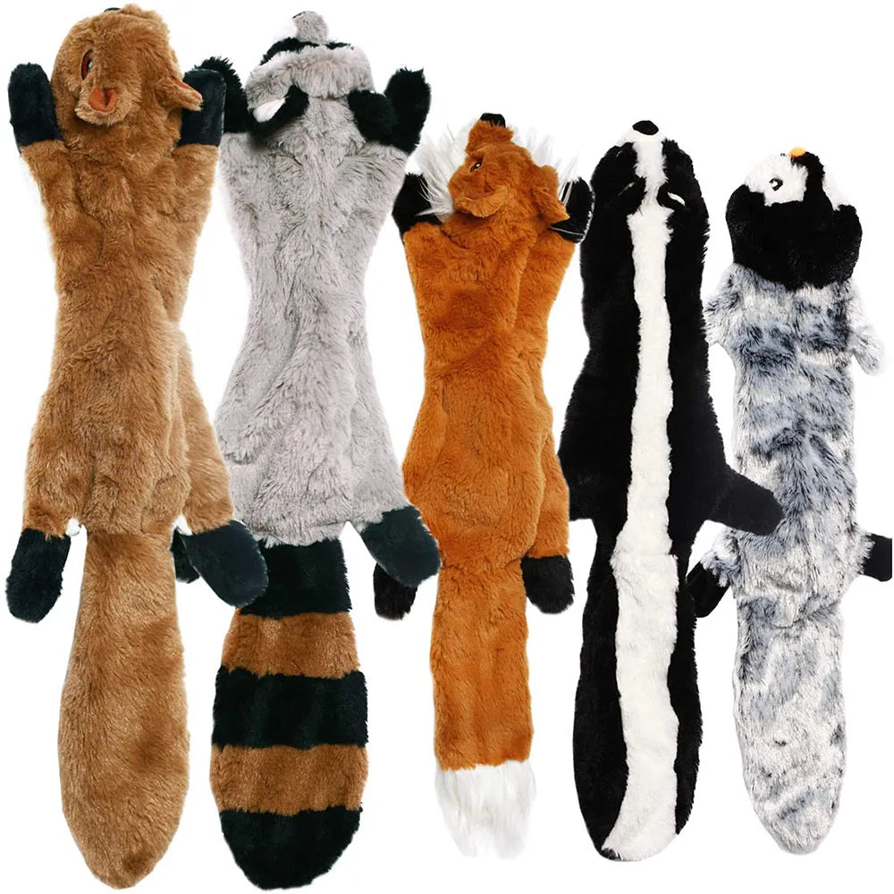 No-Stuffing Dog Toy - Crinkle Squeaky Plush Animal for Mess-Free Play