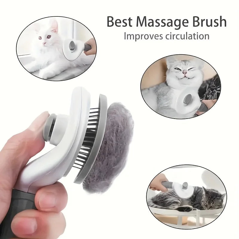 One-Click Pet Hair Removal Comb - Self-Cleaning Deshedding Brush