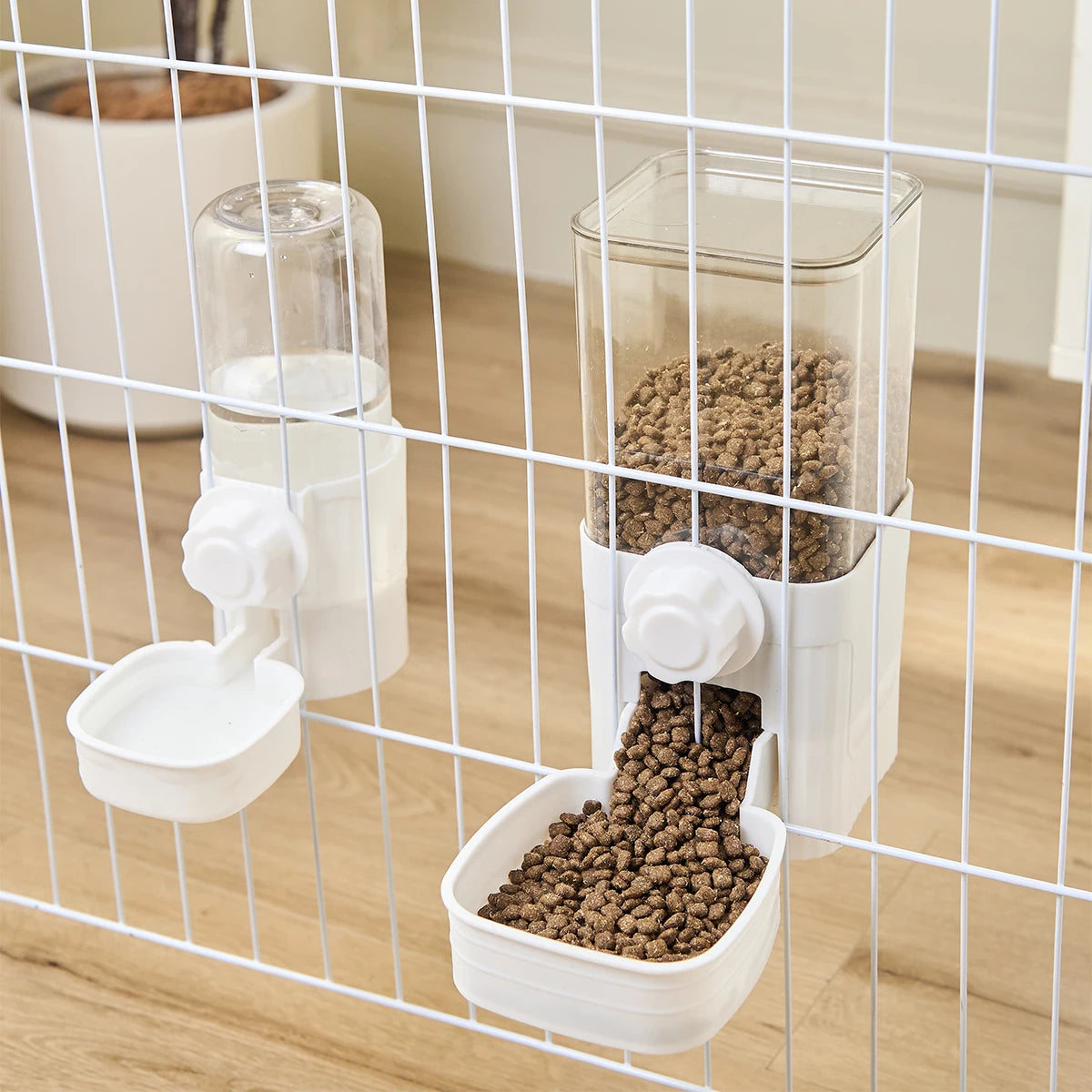Hanging Auto Water & Food Dispenser - No-Spill Cage Feeder