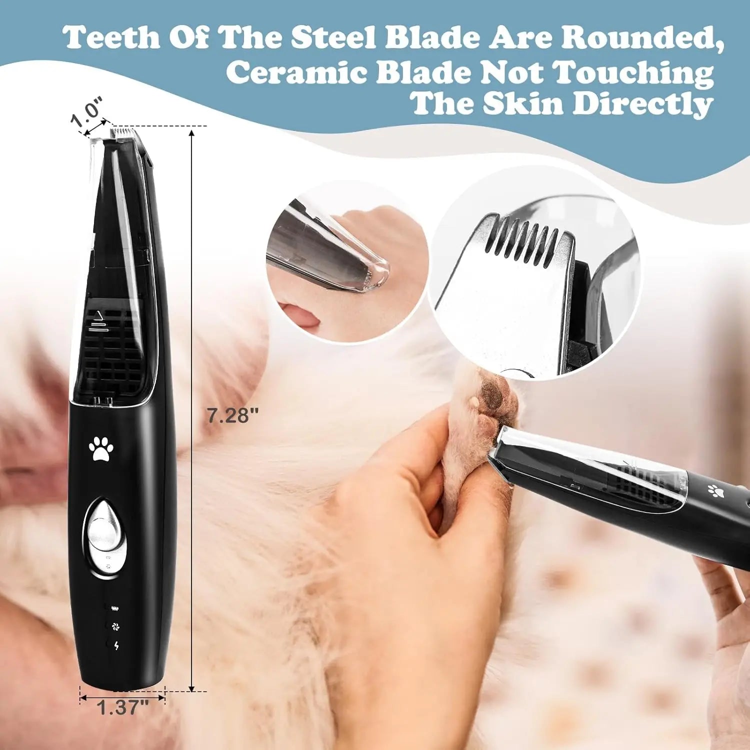 Pet Paw Trimmer for Dog Cat with Vacuum Suction Professional 2 Modes Cordless Electric Dog Grooming Clippers for Cats Paws Face