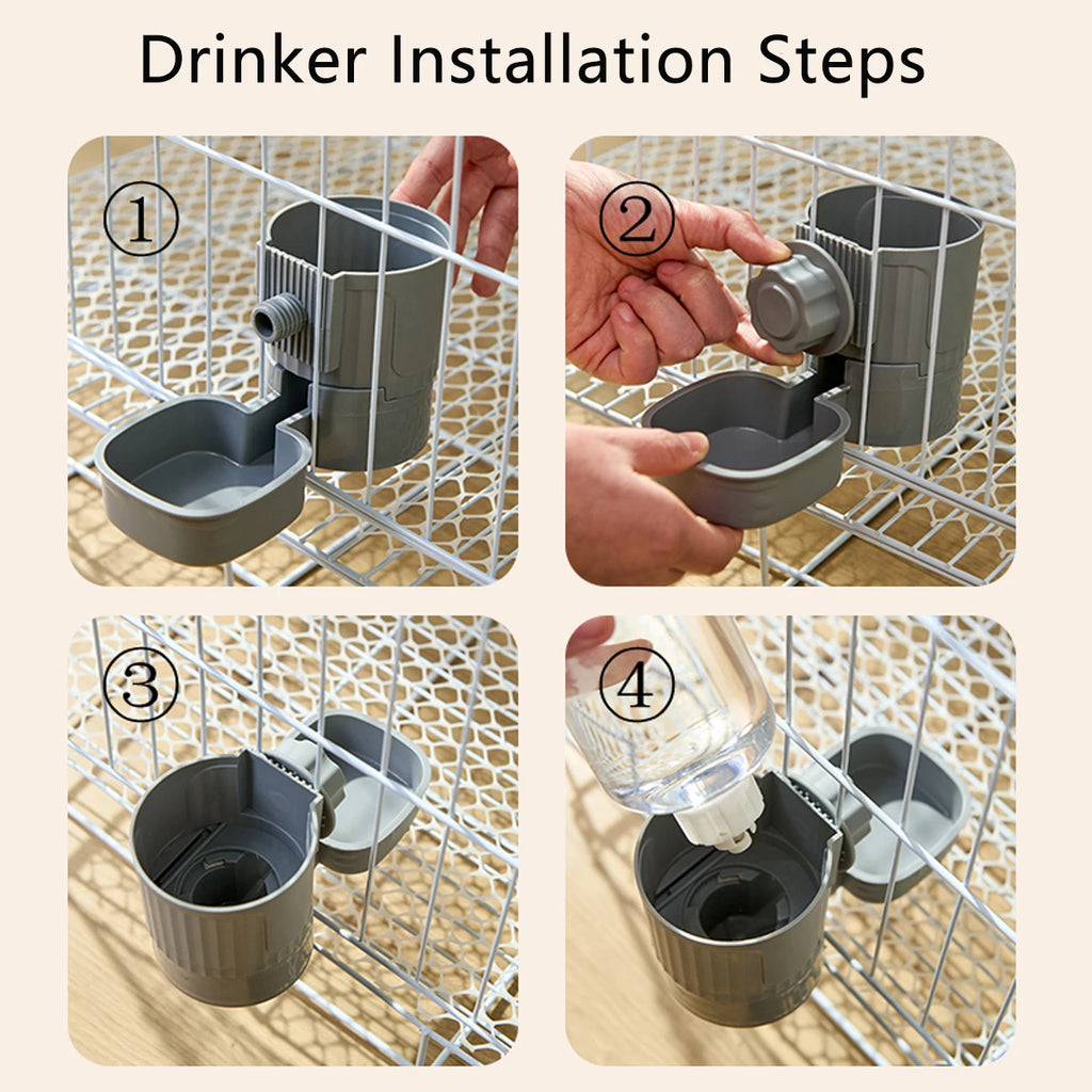Hanging Auto Water & Food Dispenser - No-Spill Cage Feeder