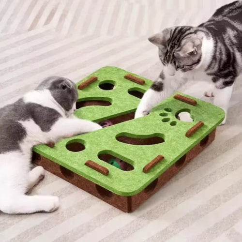 Cat Puzzle Maze Box - Felt Hide-and-Seek Enrichment Toy with Bells
