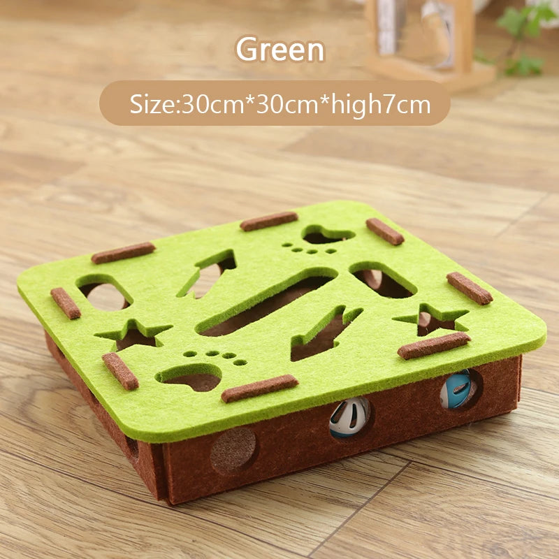Cat Puzzle Maze Box - Felt Hide-and-Seek Enrichment Toy with Bells