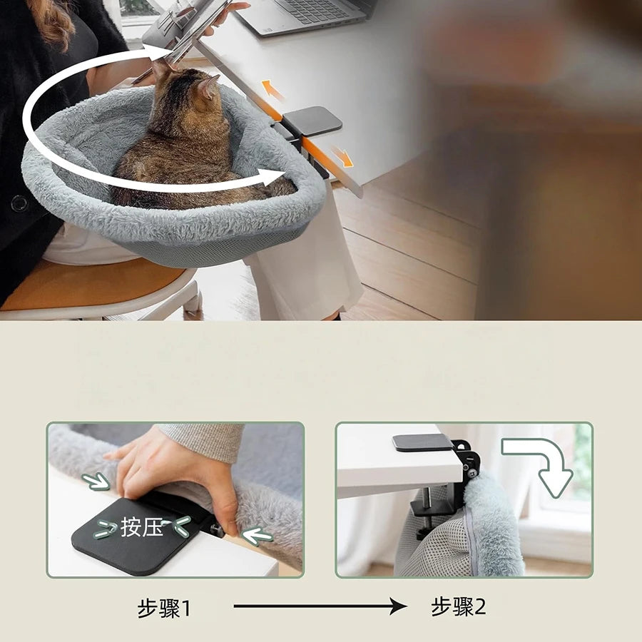 Folding Cat Desk Bed - Space-Saving Sunken Lounger for Cats
