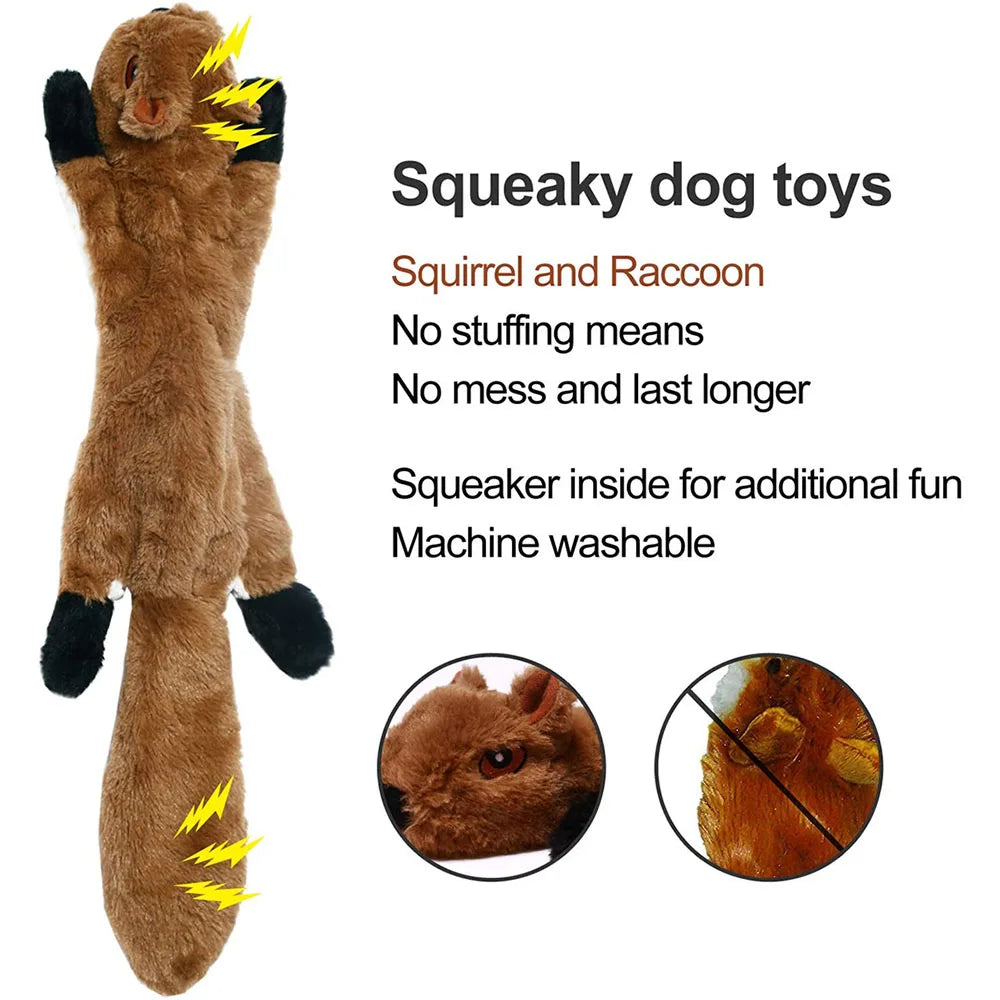 No-Stuffing Dog Toy - Crinkle Squeaky Plush Animal for Mess-Free Play